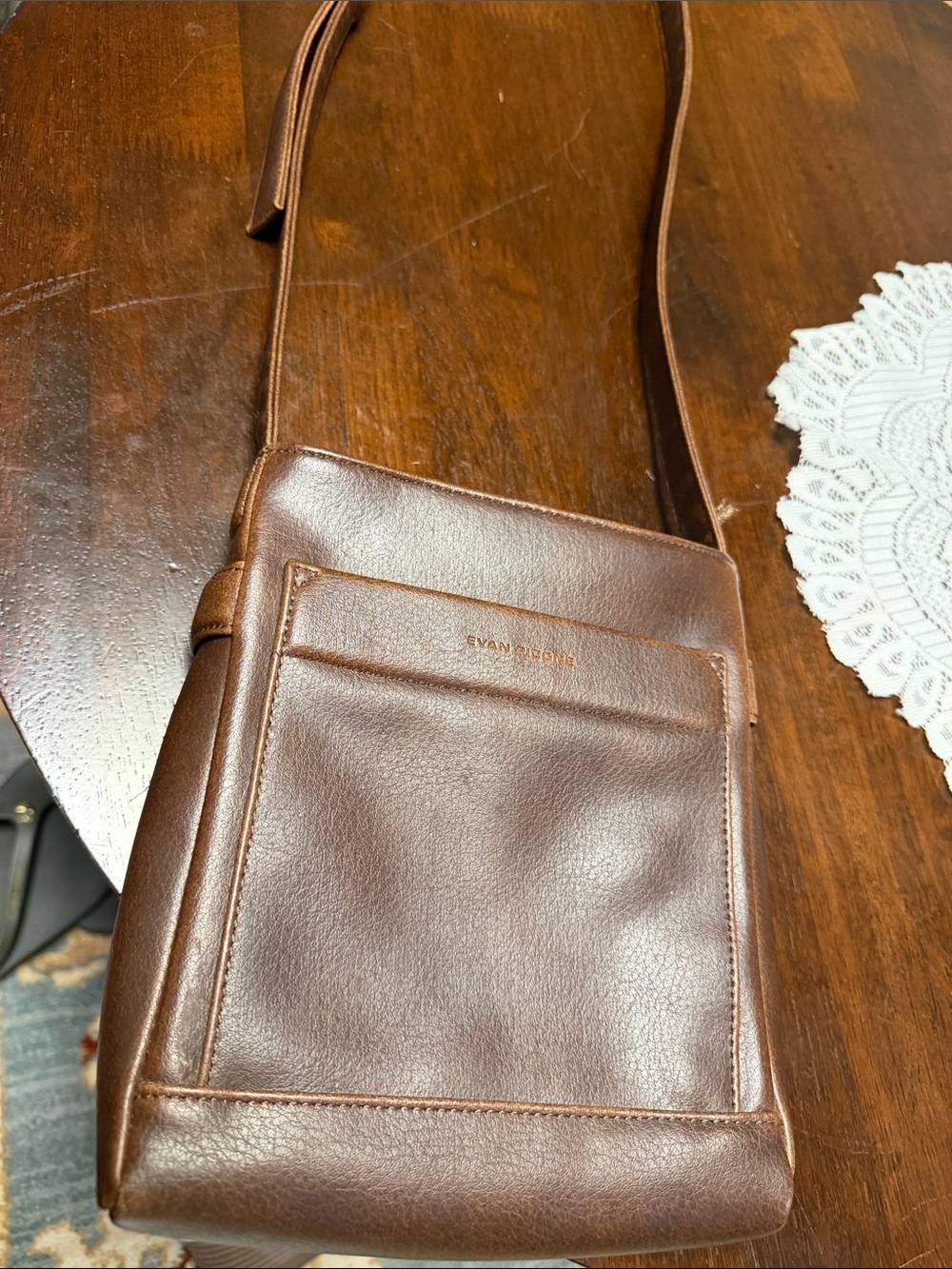 Evan Picone Chocolate Brown Leather Messenger Crossbody
